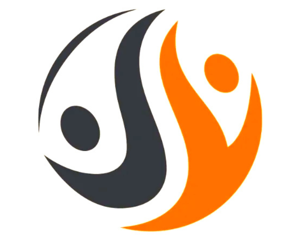 A black and orange ying yang symbol with an image of the yin-yang.